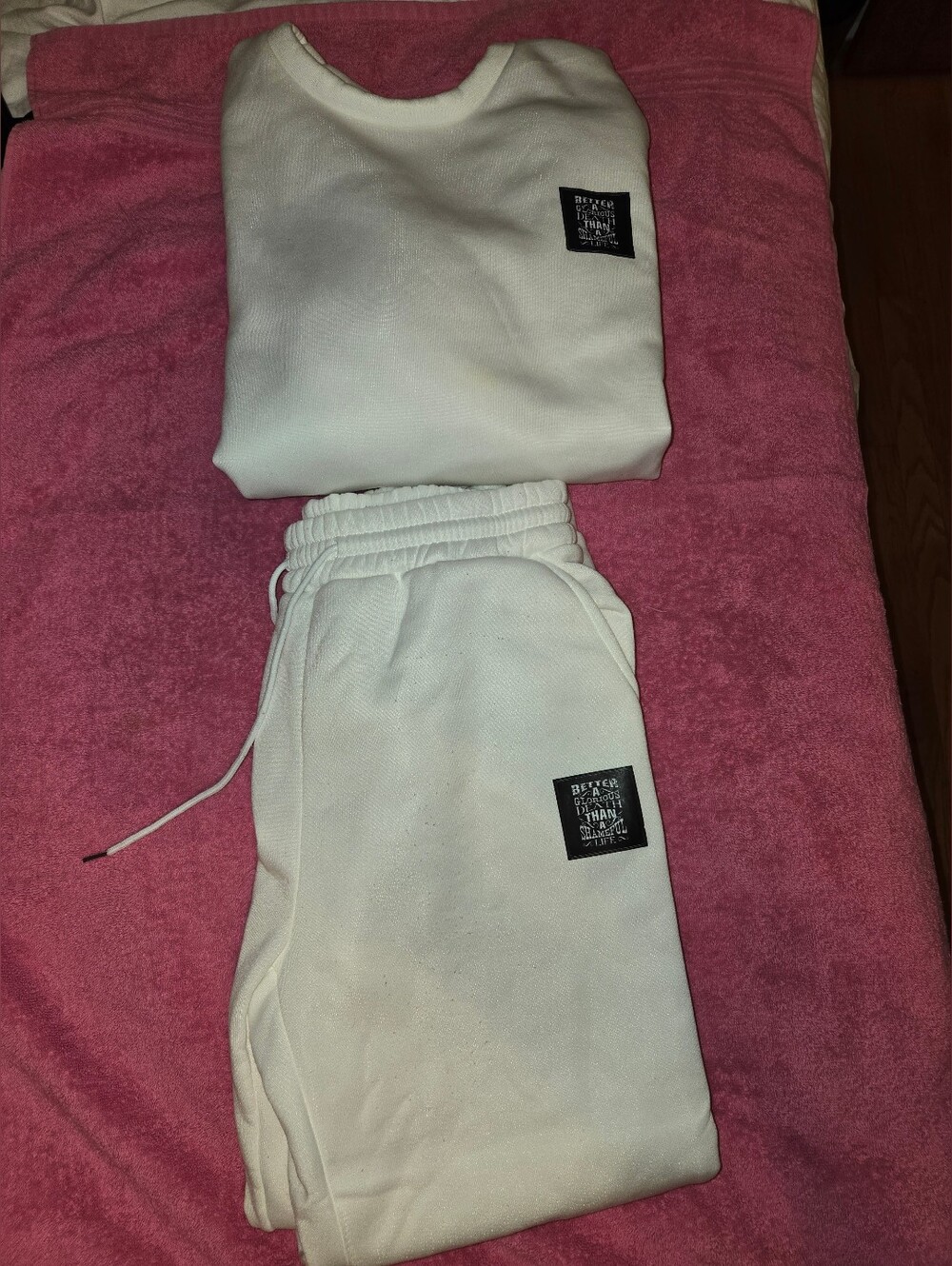 Mens White Sweat Jogger Pants - Branded Patch Detail